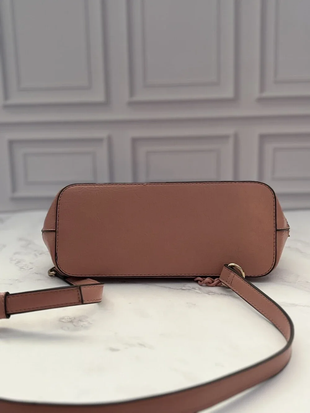 Steve Madden Blush Pink Dome Satchel Crossbody Handbag Gold Tone Faux Leather